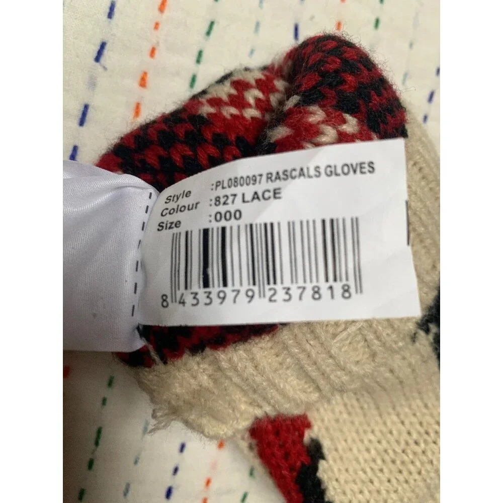 Pepe Jeans Rascals Gloves Ivory Red Black Knitted Ribbed Trim Hand Warmer Winter
